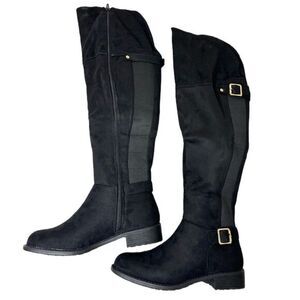 OVER THEE KNEE BLACK FAUX‎ SUEDE EQUESTRIAN BOOTS NWT